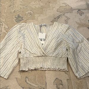 Zara Cream Striped Wrap Blouse